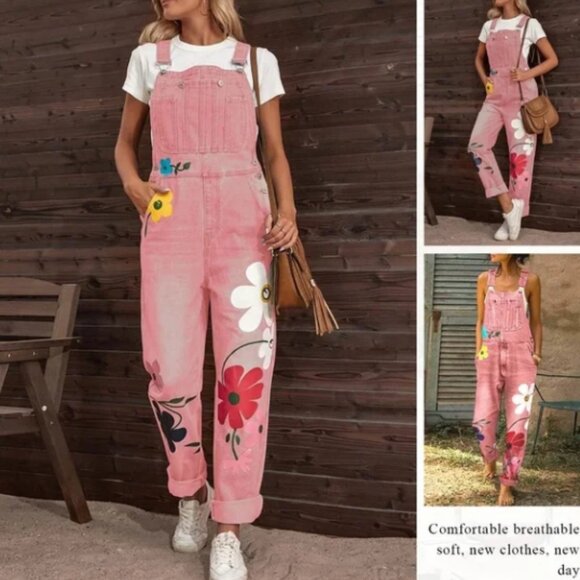 MISSLOOK Pink and Yellow Floral Jeans - Picture 1 of 7